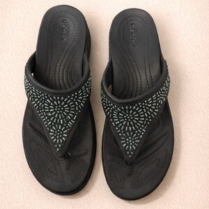 CROCS Black and Green Beaded Sandals